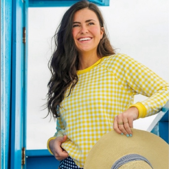 Draper James Tops - Draper James Natalie Sweatshirt in Yellow White Gingham Size XL NWT